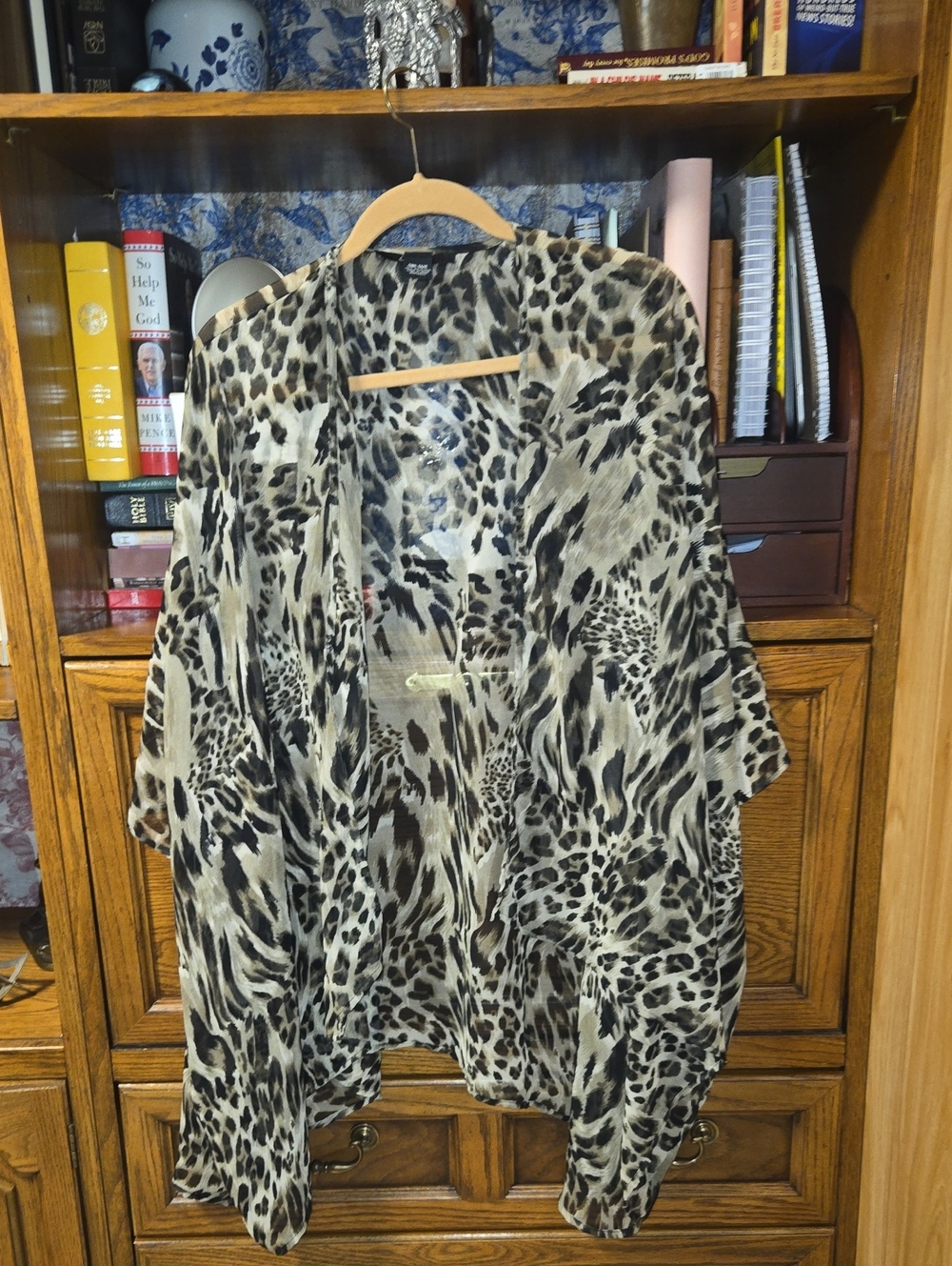 Cejon Leopard Print Open Front Kimono - Beige/Black